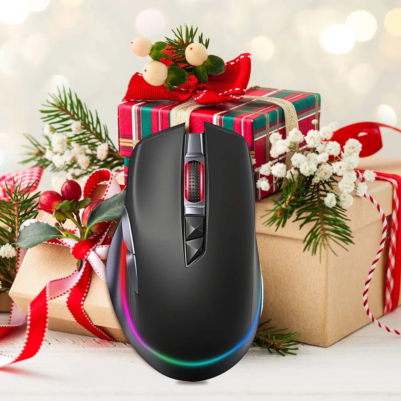 PC255A Rechargeable RGB Gaming Mouse Wireless Wired,10000 DPI