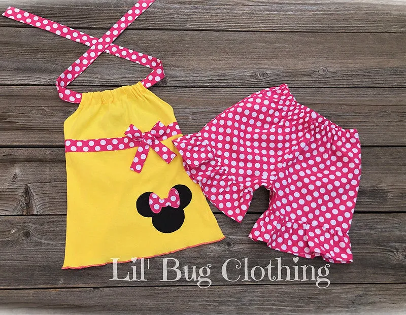 Pink & Yellow MInnie Mouse Ribbon Short & Halter