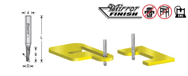 Plastic Cutting Spiral 'O' Flute Router Bit | 1⁄8 Dia x 1⁄4 x 1⁄8 Shank x 2" Long Up-Cut | 51443 | 738685114438