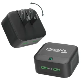 Plugable Dual USB-C Fast Charger, 40W - Black