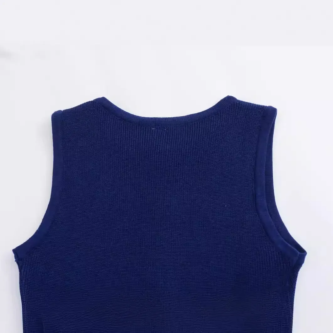 Pre Order: Round Neck Sleeveless Breasted Knitted Dress