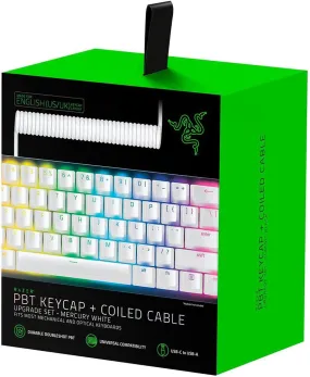 Razer Keycap PBT   Coiled Cable Upgrade Set: Durable Doubleshot PBT - Universal Compatibility - Keycap Removal Tool & Stabilizers - Tactically Coiled & Designed - Braided Fiber Cable - Mercury White