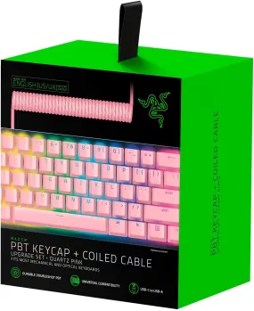 Razer Keycap PBT   Coiled Cable Upgrade Set: Durable Doubleshot PBT - Universal Compatibility - Keycap Removal Tool & Stabilizers - Tactically Coiled & Designed - Braided Fiber Cable - Quartz Pink