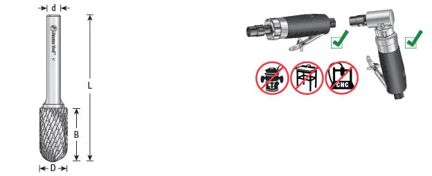 SC Burrs Radius Cylinder Double Cut Burr Bit | 1⁄8 Dia x 9⁄16 x 1⁄8 Shank | BURS-118 | 738685111888