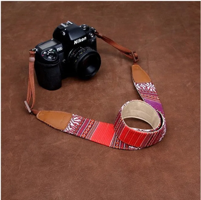 Stripe Colorful Handmade Leather Camera Strap Bohemia Style CS065