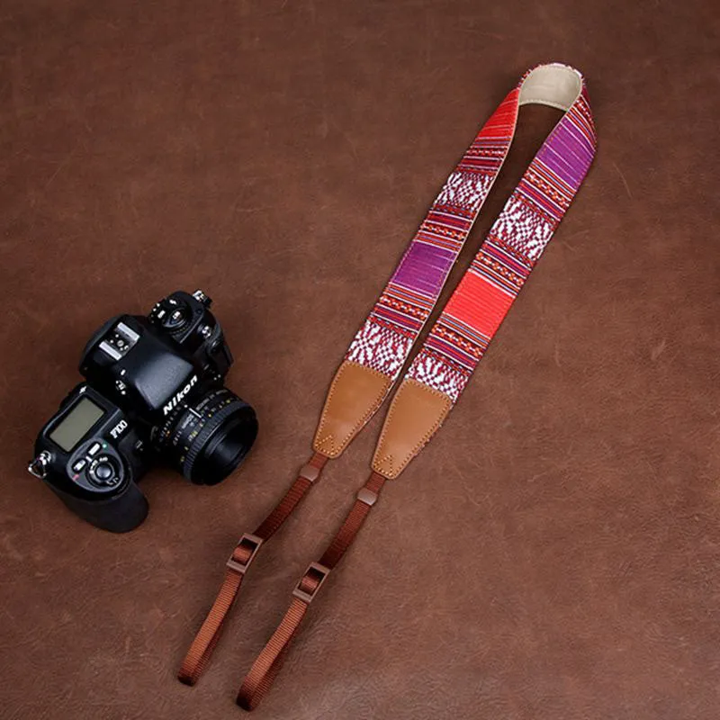 Stripe Colorful Handmade Leather Camera Strap Bohemia Style CS065