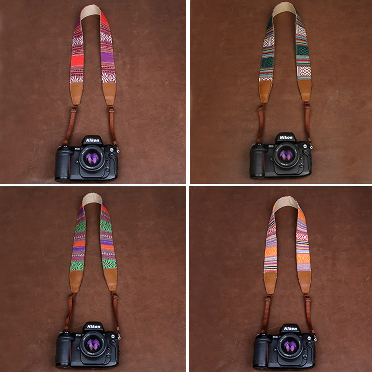 Stripe Colorful Handmade Leather Camera Strap Bohemia Style CS065