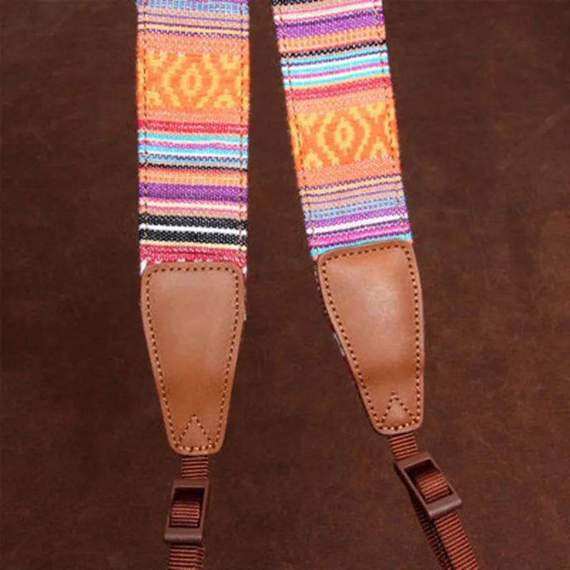 Stripe Colorful Handmade Leather Camera Strap Bohemia Style CS065