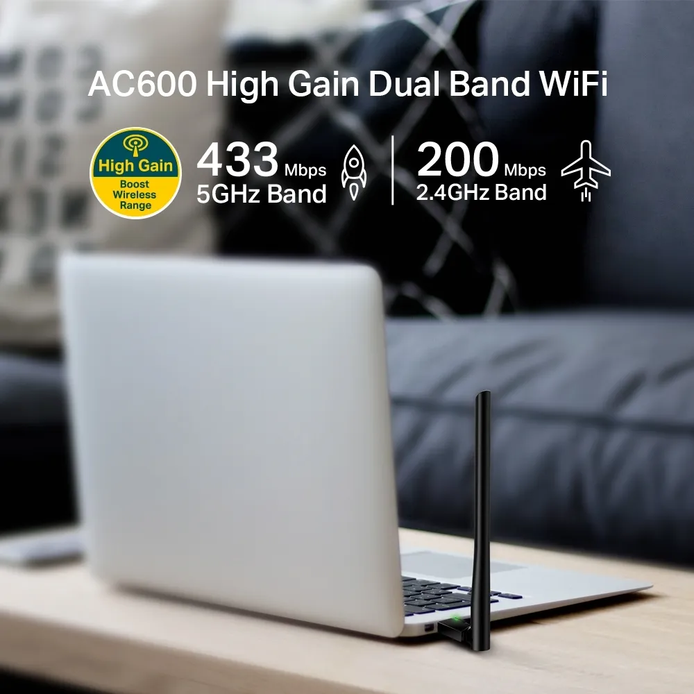 Tp-Link Archer T2U Plus Ac600 High Gain Wifi Usb Adapter Usb 2.0