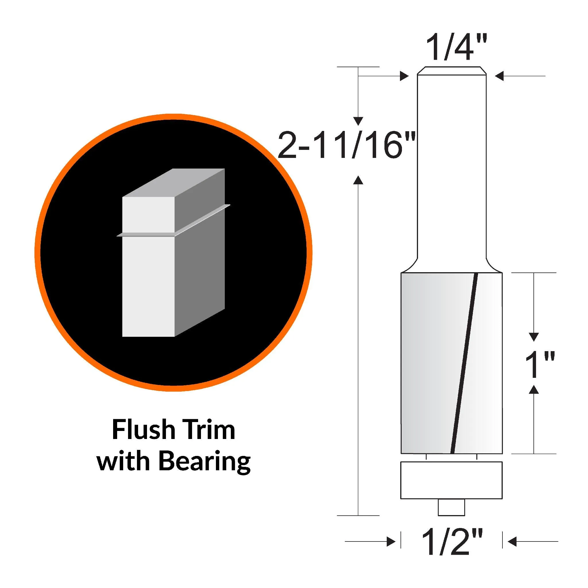 WEN RB404FT 1/2 in. Flush Trim Carbide-Tipped Router Bit with 1/4 in. Shank and 1 in. Cutting Length