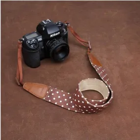 White dot Coffee Handmade Leather DSLR Polka Dot Camera Strap 7175