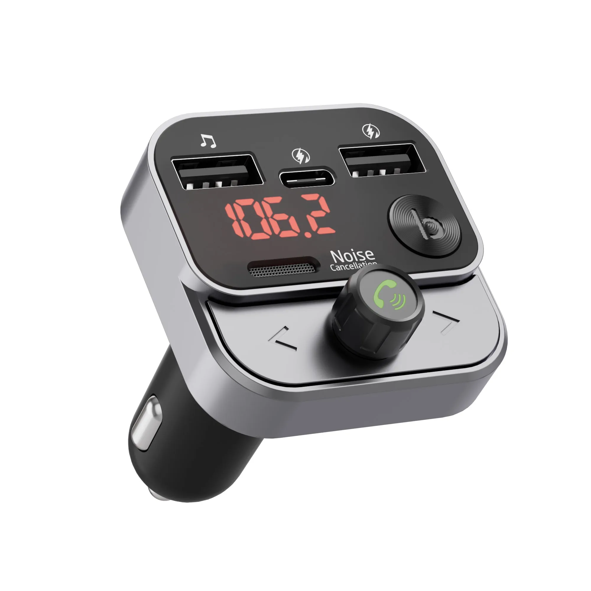 Wireless FM Transmitter with USB-C and USB-A Charging Port - Black