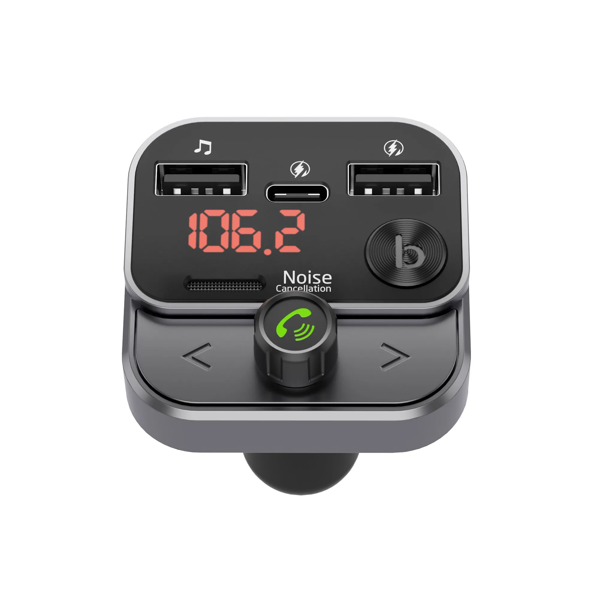 Wireless FM Transmitter with USB-C and USB-A Charging Port - Black